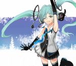  aqua_eyes aqua_hair armpits bracelet hatsune_miku headphones jewelry long_hair necktie open_mouth outstretched_arms ryuuri_susuki solo thigh-highs thighhighs twintails vocaloid wink 