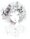  closed_eyes eyelashes eyes_closed face flower hands_clasped head_wreath lips monochrome original portrait sawasawa solo wreath 