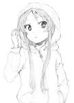  akiyama_mio alternate_hair_length alternate_hairstyle black_eyes black_hair blush hime_cut hoodie k-on! long_hair looking_at_viewer monochrome nome_(nnoommee) open_mouth simple_background solo very_long_hair 