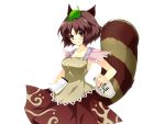  animal_ears breasts futatsuiwa_mamizou game_cg glasses jug leaf leaf_on_head notepad pince_nez raccoon_ears raccoon_tail riv short_hair skirt solo tail touhou transparent_background 