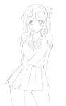  1girl fukuoka_katsumi lineart monochrome original ponytail school_uniform short_hair skirt touka_(fukuoka_katsumi) 