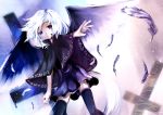  bicolored_eyes capelet character_request cross dress feathers heterochromia shino_(artist) solo tagme_(character) thigh-highs thighhighs white_hair wings zettai_ryouiki 