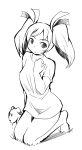  absurdres copyright_request highres kubocha long_hair monochrome seiza sitting solo twintails 