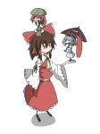  blue_hair braid brown_hair closed_eyes crossed_legs detached_sleeves dress eyes_closed frilled_dress frills geta grin hair_ribbon hair_tubes hakurei_reimu hat holding hong_meiling japanese_clothes karakasa_obake kumo_(atm) kumo_(pixiv) legs_crossed long_hair mary_janes miko minigirl one-eyed red_eyes ribbon shoes short_hair sitting smile standing star tatara_kogasa tongue tongue_out touhou twin_braids umbrella white_legwear 