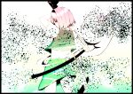  alternate_eye_color alternate_hair_color awa_(3anco00) hairband hat hat_ribbon highres hitodama konpaku_youmu konpaku_youmu_(ghost) pink_eyes pink_hair ribbon short_hair solo sword touhou turning weapon 