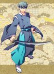  1boy chinjuu_hibakichi grey_eyes grey_hair japanese_clothes katana narukami_yuu onmyouji persona persona_4 solo sword weapon 