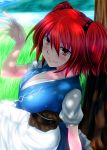  blush breasts cleavage dress hair_bobbles hair_ornament highres large_breasts onozuka_komachi red_eyes red_hair redhead short_hair short_twintails smile solo touhou twintails watarui 