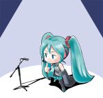  blush chibi hatsune_miku kubocha long_hair microphone necktie sleeves_past_wrists solo twintails very_long_hair vocaloid 