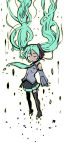 closed_eyes detached_sleeves dissolving eyes_closed green_hair hatsune_miku kubocha long_hair skirt solo thigh-highs thighhighs twintails very_long_hair vocaloid 