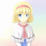  1girl alice_margatroid blonde_hair blue_eyes capelet hairband lut ribbon short_hair smile touhou 