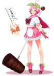  cape food food_themed_clothes fruit gloves hammer highres nanahime_(aoi) original peach pink_eyes pink_hair skirt smile 