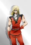  1boy blonde_hair char_aznable gloves gundam hand_on_hip hips long_hair male military military_uniform muscle quattro_bajeena shigure_ame solo sunglasses uniform zeta_gundam 