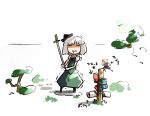  blood blood_in_mouth character_request closed_eyes eyes_closed grass hat hat_ribbon konpaku_youmu open_mouth puffy_sleeves ribbon saku_(osake_love) short_hair short_sleeves solo sword touhou tree weapon what white_hair 