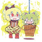  alternate_eye_color blonde_hair bow bucket denkiusagi green_hair grey_eyes hair_bobbles hair_bow hair_ornament in_bucket in_container kisume kurodani_yamame multiple_girls open_mouth ponytail puffy_sleeves red_eyes rope short_hair silver_eyes touhou twintails 