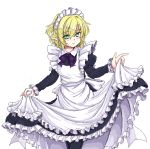 alternate_costume blonde_hair bowtie clothes_grab dress dress_lift enmaided frilled_sleeves frills gomi_(gomitin) green_eyes light_smile long_sleeves maid mizuhashi_parsee oekaki pantyhose pointy_ears solo touhou white_background 