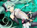  bridal_gauntlets green_eyes green_hair hatsune_miku hatsune_miku_(append) miku_append navel necktie solo thigh-highs thighhighs twintails uruu_gekka vocaloid vocaloid_append 