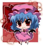  blue_hair blush bow chibi fang hat hat_bow heart jewelry noai_nioshi puffy_sleeves red_eyes remilia_scarlet short_hair short_sleeves smile solo touhou 
