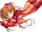  ass blue_eyes blush bodysuit long_hair looking_up lying neon_genesis_evangelion on_stomach open_mouth orange_hair plugsuit rebuild_of_evangelion sakuya_tsuitachi shikinami_asuka_langley simple_background solo soryu_asuka_langley souryuu_asuka_langley test_plugsuit twintails 