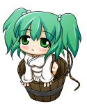  barefoot blush bucket green_eyes green_hair hair_bobbles hair_ornament in_bucket in_container kisume long_sleeves rope sarada short_hair solo touhou twintails 