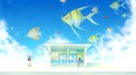  animal bag bubble bubbles chair cloud clouds fish highres original school_uniform seifuku window 