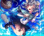  ;d absurdres animal_ears basket blush capelet dowsing_rod grey_hair highres hoshika_ranoe jewelry mary_janes mouse mouse_ears mouse_tail nazrin open_mouth pendant red_eyes shoes short_hair skirt smile solo tail touhou wink 