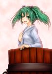  absurdres blush bucket green_eyes green_hair hair_bobbles hair_ornament highres in_bucket in_container kisume long_sleeves open_mouth short_hair solo tk8d32 touhou twintails wide_sleeves 