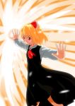  ascot blonde_hair blush hair_ribbon long_sleeves mimohu outstretched_arms red_eyes ribbon rumia short_hair smile solo tears touhou 
