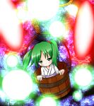  bita blush bucket danmaku green_eyes green_hair hair_bobbles hair_ornament in_bucket in_container kisume long_sleeves rope rople short_hair solo touhou twintails 