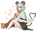  animal_ears bad_id blonde_hair blush brown_hair capelet hair_ornament heart heart_tail hug long_sleeves mouse_ears mouse_tail multicolored_hair multiple_girls nazrin red_eyes sherad short_hair silver_hair sitting sweatdrop tail toramaru_shou touhou two-tone_hair white_background wide_sleeves 
