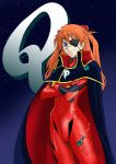  1girl blue_eyes bodysuit cape cosplay crossed_arms eyepatch hair_ornament harlock harlock_(cosplay) neon_genesis_evangelion orange_hair plugsuit rebuild_of_evangelion sachiel scar shikinami_asuka_langley smile soryu_asuka_langley souryuu_asuka_langley uchuu_kaizoku_captain_harlock 