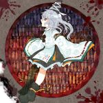  bad_id blood blush boots candle circle grey_eyes hat highres japanese_clothes long_sleeves mononobe_no_futo open_mouth ponytail ringetsumon short_hair silver_eyes silver_hair skirt solo tate_eboshi touhou wide_sleeves 