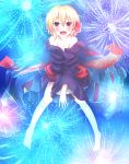  ahoge alternate_costume barefoot blush breasts cleavage collarbone highres japanese_clothes kuroyume_(dark495) off_shoulder open_mouth red_eyes rumia sash short_hair solo touhou 