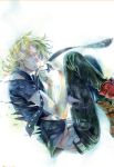  barnaby_brooks_jr blonde_hair boots floating green_eyes male necktie solo t-shirt tiger_&amp;_bunny traditional_media watercolor_(medium) yunakazu 