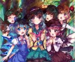 &gt;_&lt; 6+girls :t animal_ears antennae bird_wings blonde_hair blue_eyes blue_hair blush bow cirno closed_eyes collarbone crystal daiyousei detached_wings eyes_closed fairy_wings fingernails green_hair hair_ribbon hat hat_bow heart heart-shaped_pupils highres hoshika_ranoe ice ice_wings komeiji_koishi long_sleeves multiple_girls mystia_lorelei odd_one_out open_mouth origami outstretched_arms pantyhose pink_hair puffy_sleeves purple_eyes red_eyes ribbon rumia sharp_fingernails short_hair short_sleeves side_ponytail smile standing symbol-shaped_pupils third_eye touhou tree violet_eyes wings wriggle_nightbug 