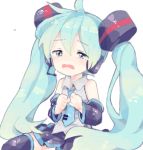  aqua_eyes aqua_hair bare_shoulders chibi detached_sleeves drawr hatsune_miku headset long_hair necktie open_mouth sitting skirt solo tears thigh-highs thighhighs twintails very_long_hair vocaloid white_background 