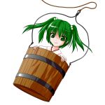  alphes_(style) bucket green_eyes green_hair hair_bobbles hair_ornament in_bucket in_container kisume koki110-6 parody pointy_ears rope short_hair smile solo style_parody touhou twintails 
