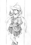  ahoge arm_behind_back kneehighs mizuhashi_parsee monochrome scarf short_hair short_sleeves skirt solo standing touhou traditional_media vent_arbre 