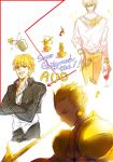  armor blonde_hair casual chacall fate/stay_night fate/zero fate_(series) flower_pot gilgamesh glass male red_eyes solo sword weapon 