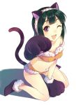  ;d animal_ears blush breasts cat_ears cat_paws cat_tail cleavage fake_animal_ears green_hair idolmaster looking_at_viewer navel open_mouth otonashi_kotori paws red_eyes short_hair sitting smile solo t-okada tail wariza wink 