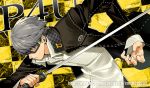  a&#039;j a'j glasses grey_hair jacket katana narukami_yuu persona persona_4 persona_4:_the_ultimate_in_mayonaka_arena sword weapon 