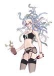  black_bra black_legwear black_panties blue_eyes bra breasts garter_belt garter_straps glasses greek_mythology medusa monster_girl navel original panties secateurs smile snake snake_hair solo thigh-highs thighhighs underwear yoyo_(harapeko) 