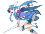  aoki_reika azuma_yukihiko blue_eyes blue_hair boots cure_beauty long_hair open_mouth precure simple_background smile_precure! solo sword weapon 