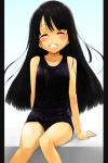  child closed_eyes flat_chest grin long_hair one-piece_swimsuit original school_swimsuit smile solo swimsuit toichi 