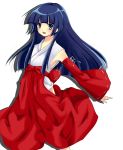  blue_hair cosplay detached_sleeves furude_rika hanyuu hanyuu_(cosplay) highres higurashi_no_naku_koro_ni japanese_clothes long_hair miko minipoyo murasawa_kyara solo 