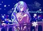  aqua_hair blush engrish hair_ribbon hatsune_miku jacket long_hair necktie night outdoors ranguage ribbon skirt snow snowflakes twintails very_long_hair vocaloid wink winnk yuuki_kira 