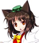  akino_sora animal_ears bowtie brown_hair cat_ears chen face hat open_mouth orange_eyes outstretched_arms portrait sketch spread_arms touhou tsurime 