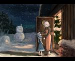  bad_id barefoot cirno letterboxed letty_whiterock multiple_girls scarf short_hair snowman touhou winter you_(shimizu) 