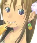  close-up collarbone earrings eating face food grin jewelry mole original pizza portrait smile solo yoshito 