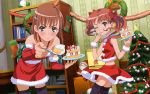  blush brown_hair cake christmas misaka_mikoto ribbon shirai_kuroko short_hair strawberries to_aru_kagaku_no_railgun 