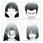  angry crazy expressions face grin highres monochrome original short_hair smile tears 